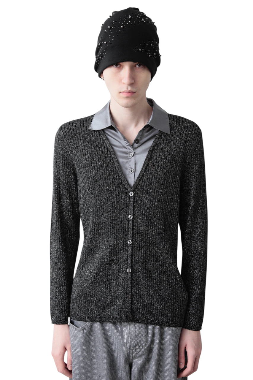 GLOSSY SHIRT DOCKING LAME CARDIGAN