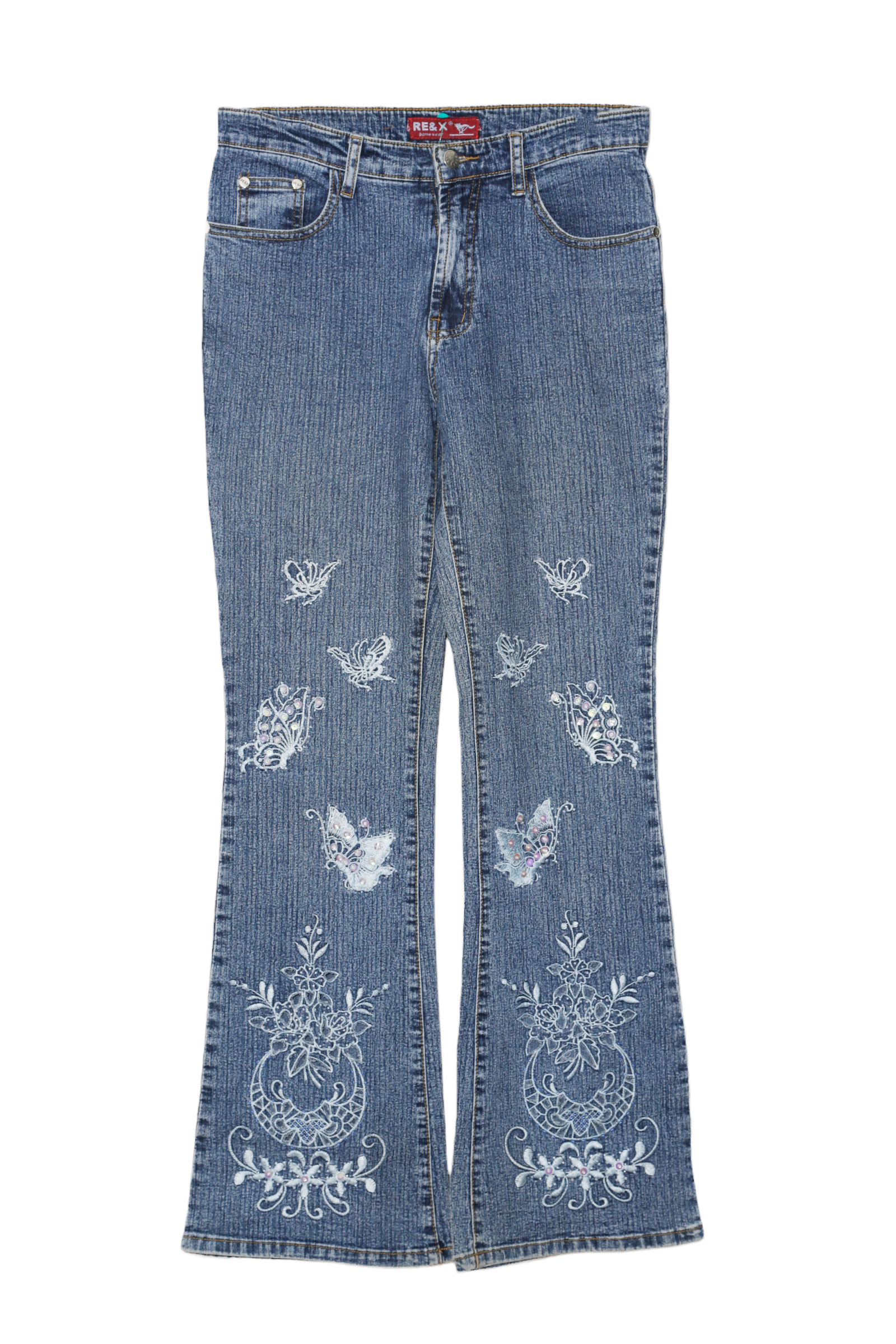 EMBROIDERY FLARE DENIM PANTS